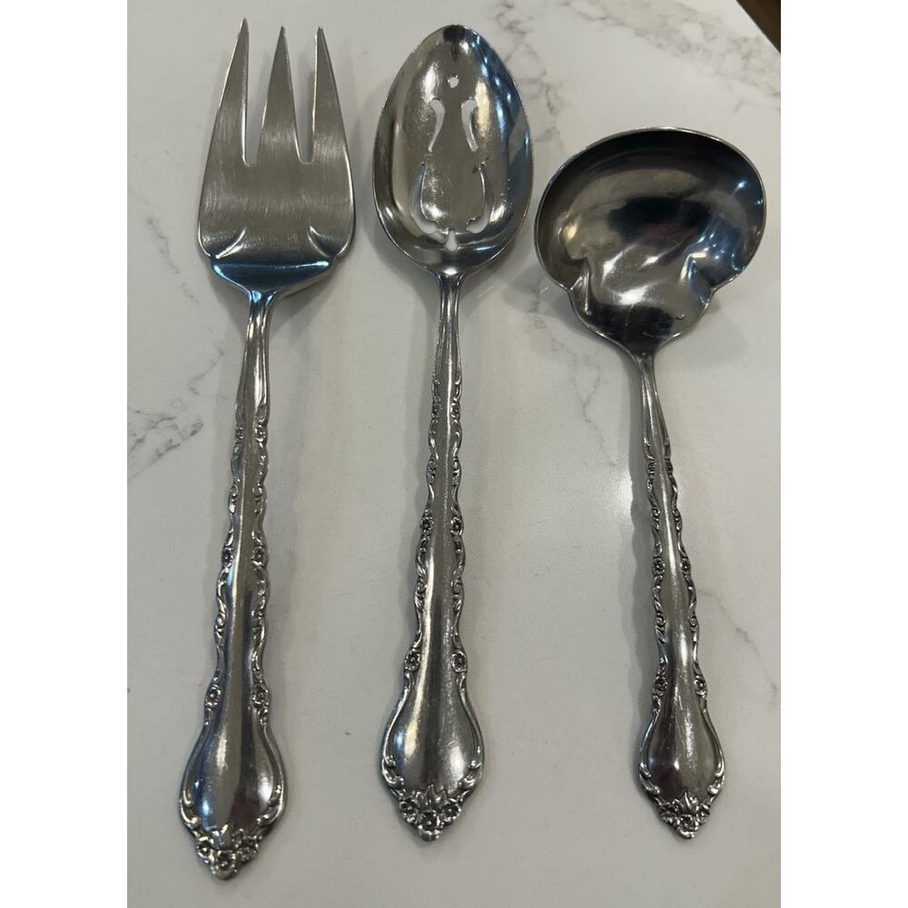 Vtg International GIGI Stainless 1972 Deluxe Meat Fork Slotted Spoon Soup Ladle‎